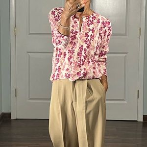 TSE 100% cotton floral cardigan size M